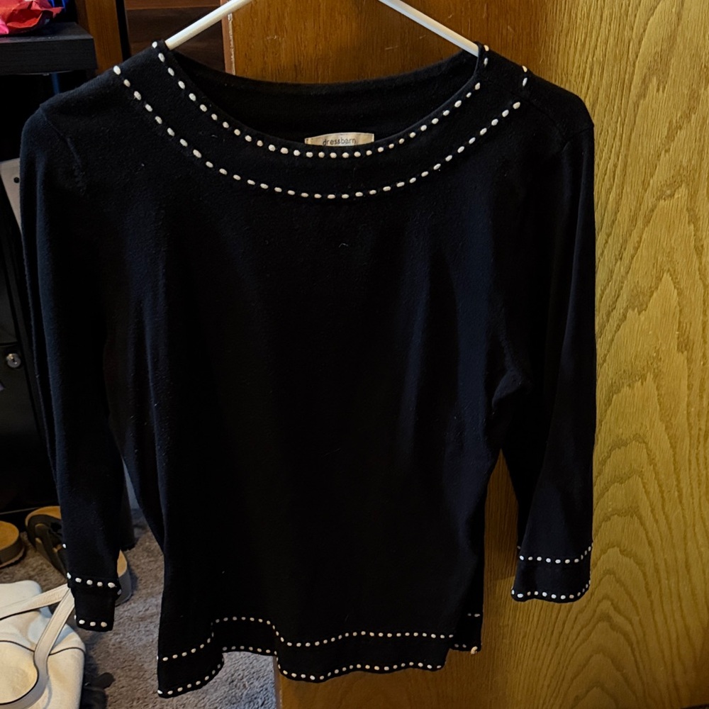 Dressbarn Black Top with White Dots
